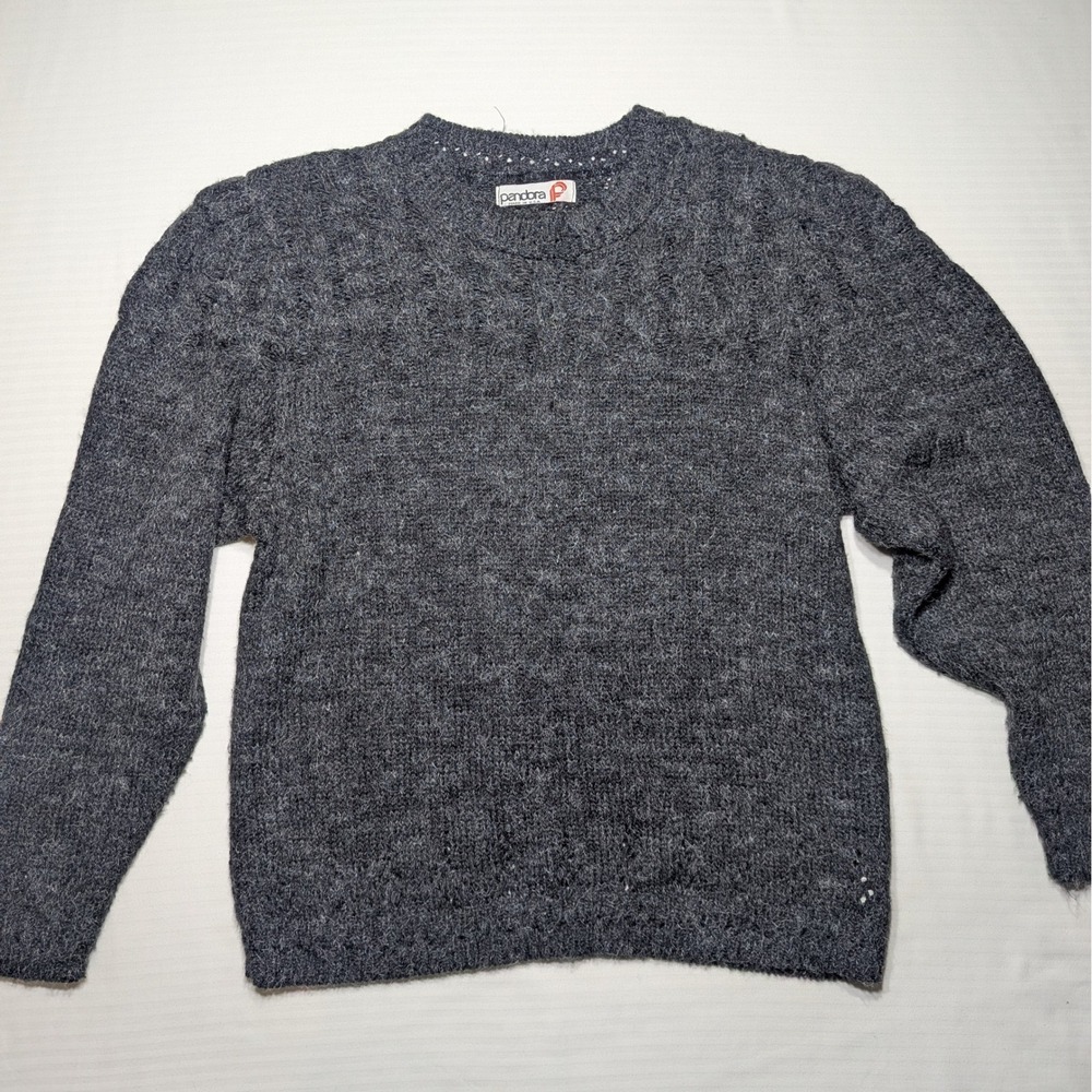 Pandora Vintage Made in USA Knit Sweater Charcoal Gray Pointelle Soft Minimalism